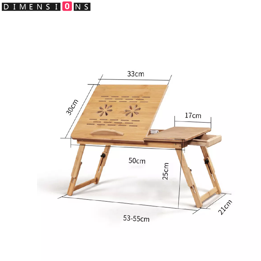 Adjustable Bamboo Laptop Bed Tray Table with Drawer, Folding Stand for 14" Laptops, Portable Desk