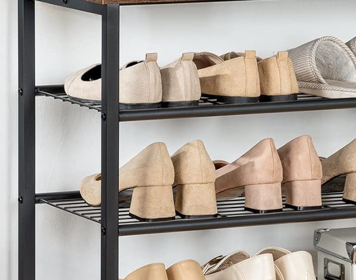 Industrial Coat Stand with Shoe Storage - Hall Tree with 9 Hooks
