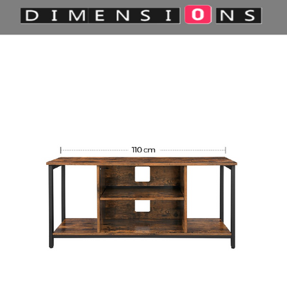 Rustic TV Stand for TVs up to 60 Inches – Industrial Entertainment Unit with Open Shelves, 120 x 40 x 50 cm