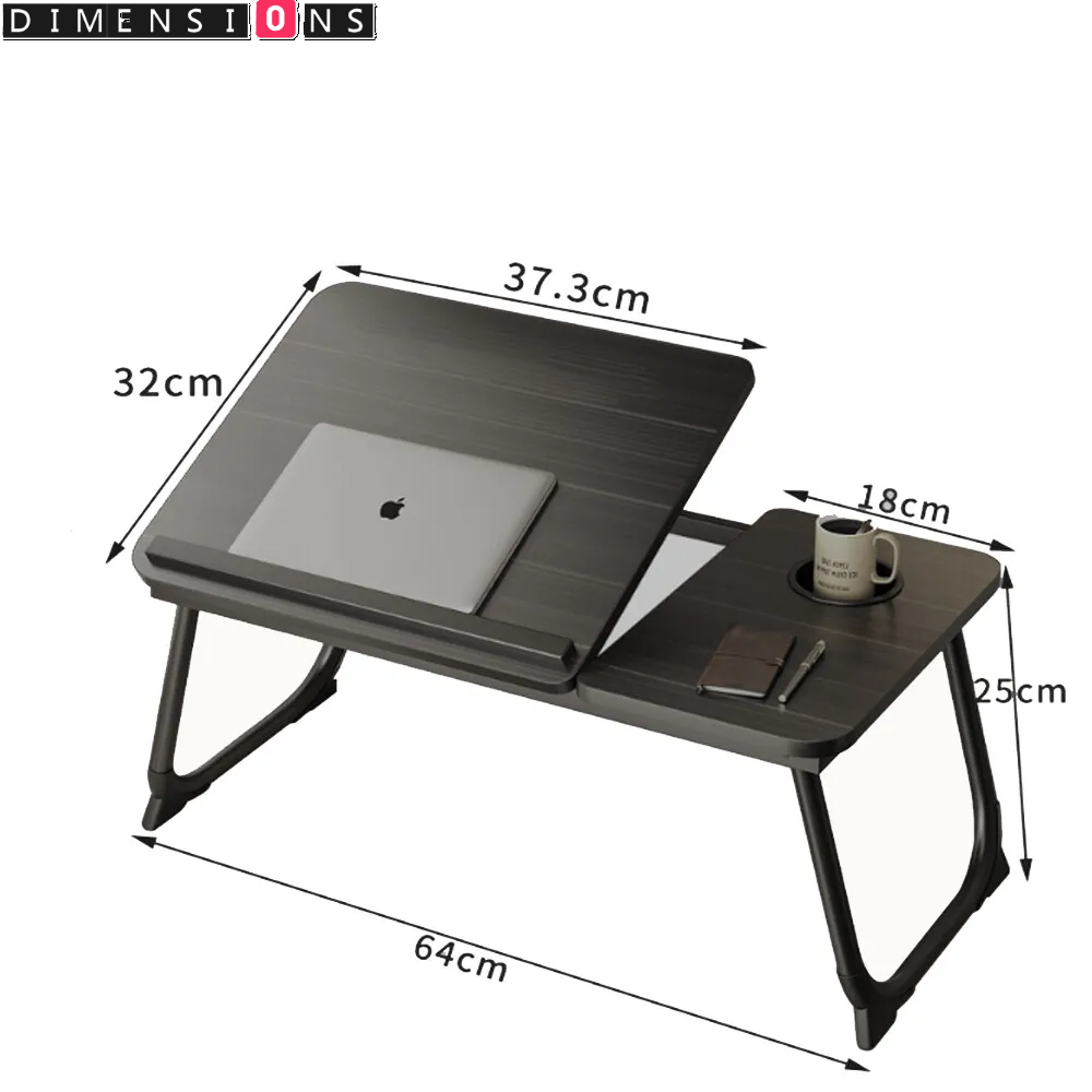 Black Folding Laptop Bed Tray Table with Cup & Device Slot, Portable Lap Desk for Sofa