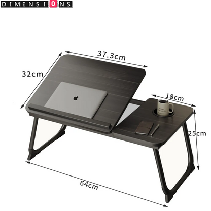 Black Folding Laptop Bed Tray Table with Cup & Device Slot, Portable Lap Desk for Sofa