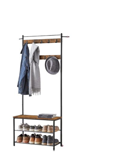 Industrial Coat Stand with Shoe Storage Bench - 3-in-1 Design