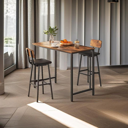 Set of 2 Industrial PU Upholstered Bar Stools – Breakfast Bar Chairs with Backrest