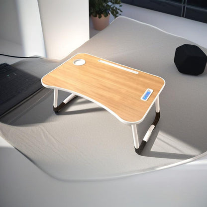 Folding Laptop Bed Table with Cup Holder, Lap Desk Tray for Sofa, Breakfast, Portable, Walnut
