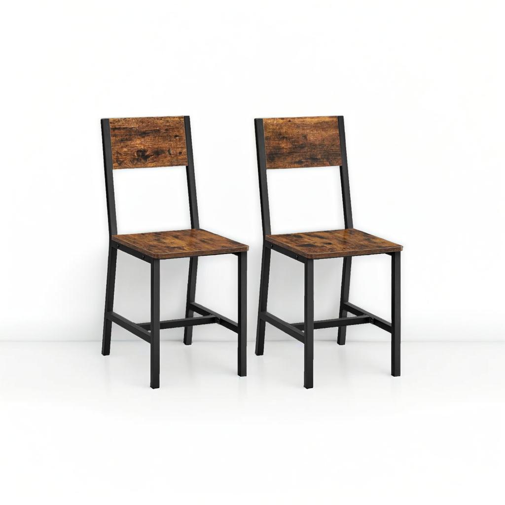 Set of 4 Industrial Dining Chairs with Steel Frame and Rustic Brown Particleboard Seats