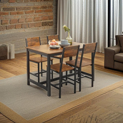 Set of 4 Industrial Dining Chairs with Steel Frame and Rustic Brown Particleboard Seats