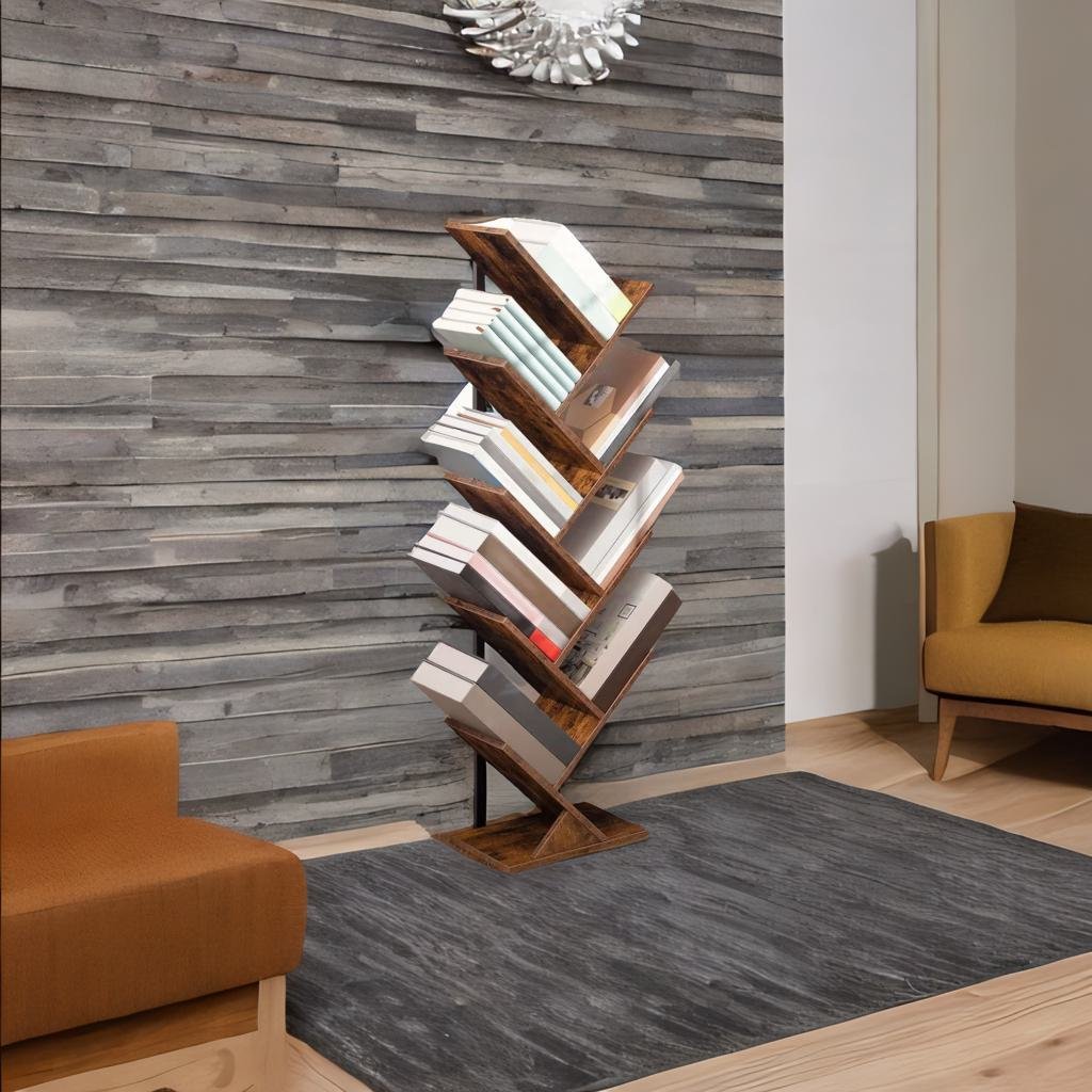 9-Tier Tree Bookshelf - Tall Floor Standing Bookcase