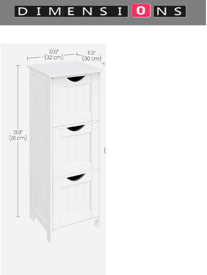 3-Drawer Floor Cabinet – Compact White Storage Unit for Bathroom and Bedroom
