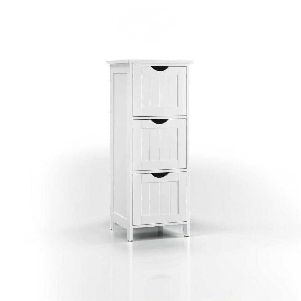 3-Drawer Floor Cabinet – Compact White Storage Unit for Bathroom and Bedroom