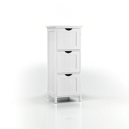 3-Drawer Floor Cabinet – Compact White Storage Unit for Bathroom and Bedroom