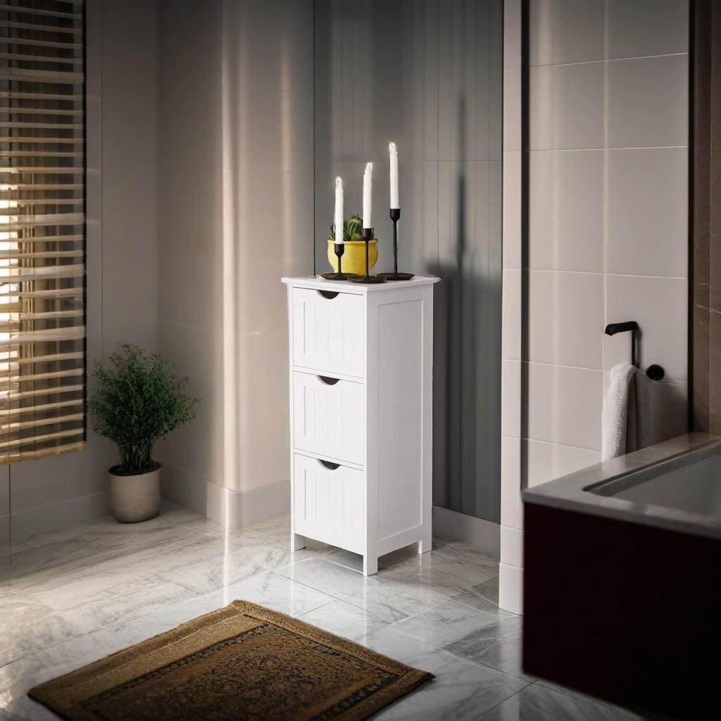 3-Drawer Floor Cabinet – Compact White Storage Unit for Bathroom and Bedroom