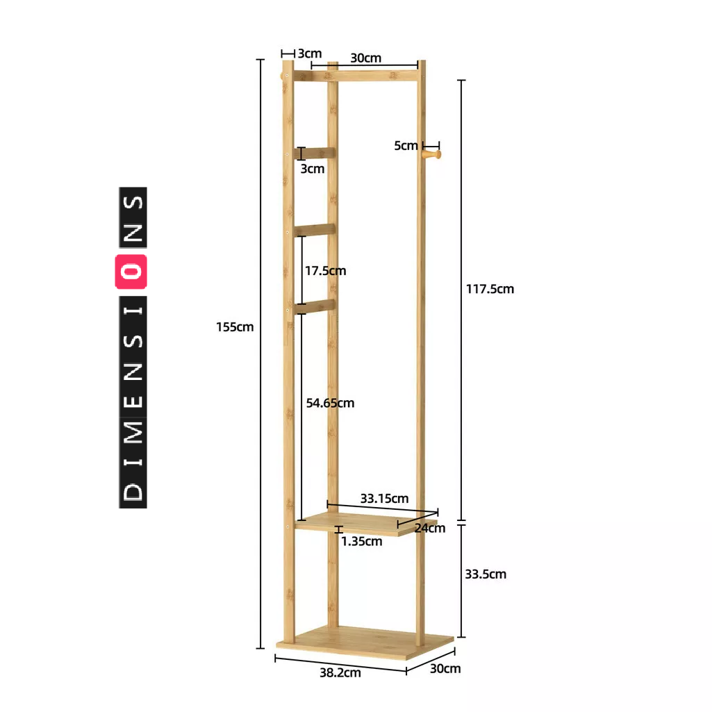 Bamboo Coat Stand with Garment Shelf and Hanging Rail