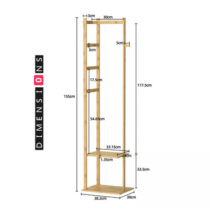 Bamboo Coat Stand with Garment Shelf and Hanging Rail