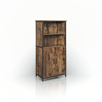 Freestanding Storage Cabinet with Adjustable Shelf – Rustic Brown & Black Bookcase