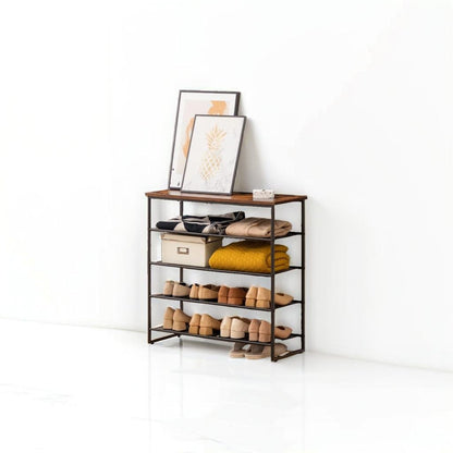 5-Tier Industrial Shoe Rack - Metal Frame Organizer