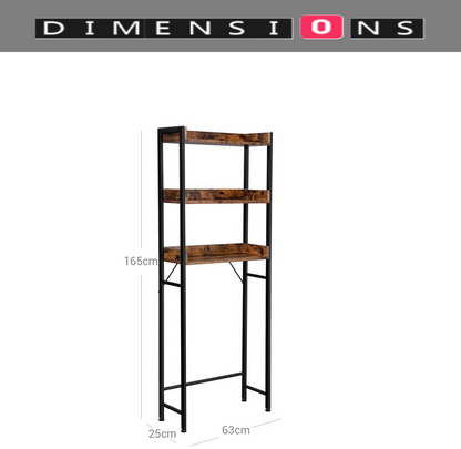 3-Tier Over-The-Toilet Storage Shelf – Rustic Brown| Industrial Bathroom Organizer