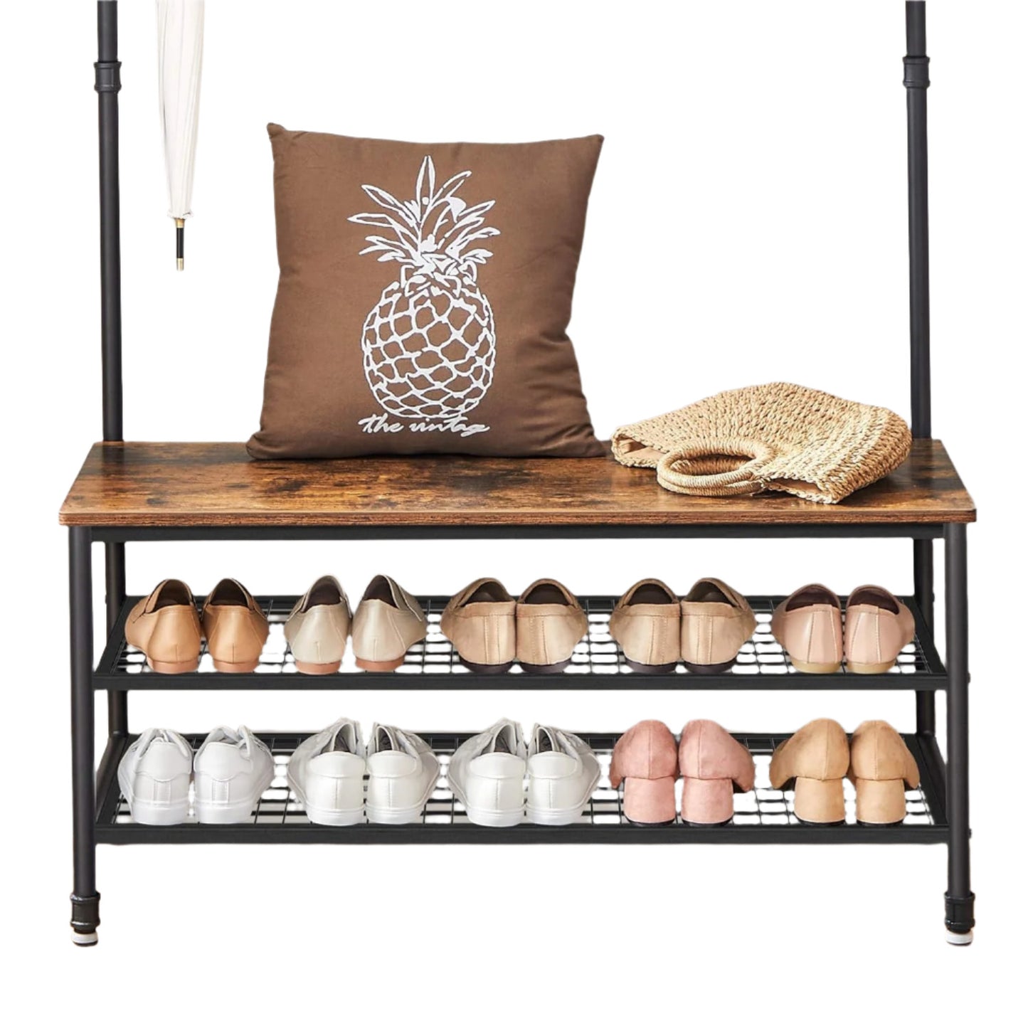 Large Hall Tree Coat Rack with Bench and Shoe Rack