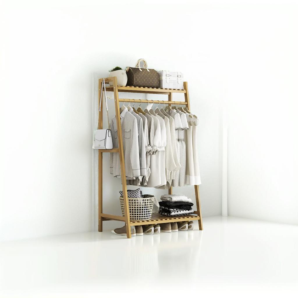 Heavy Duty Bamboo Clothes Rail and Wardrobe
