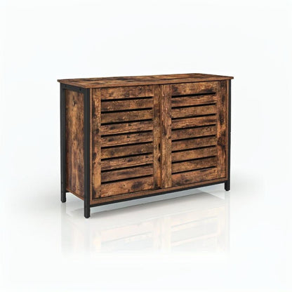 Industrial Sideboard with Sliding Doors – Rustic Brown & Black Storage Cabinet