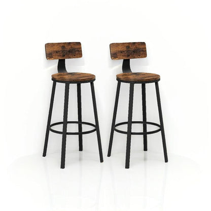 Set of 2 Industrial Bar Stools with Backrest | 73cm Tall Kitchen Breakfast Chairs