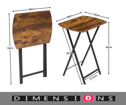 Folding Side Table – Rustic Brown Industrial Tray Table for Sofa or Couch