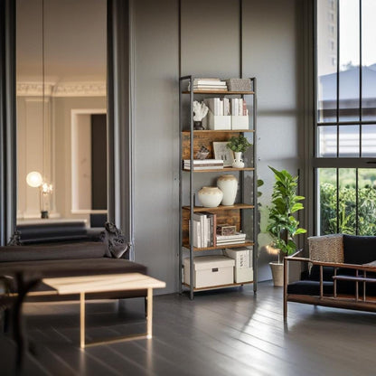 6-Shelf Industrial Bookcase with Steel Structure