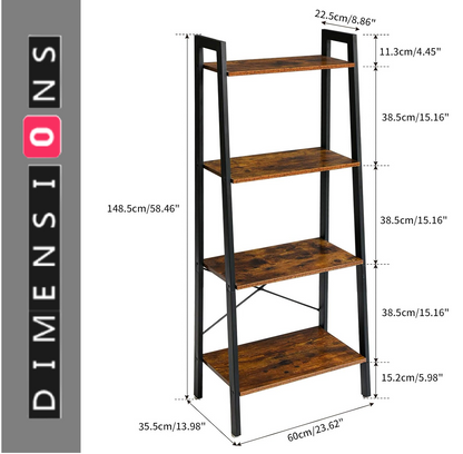 4-Tier Ladder Shelf - Industrial Bookshelf