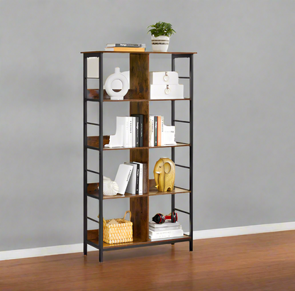 Bookcase Ladder Shelf 4 Tier Rustic Brown and Black Display Rack for Living Room or Office