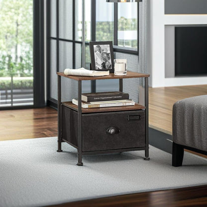 Nightstand Featuring Fabric Drawer - Bedside Table