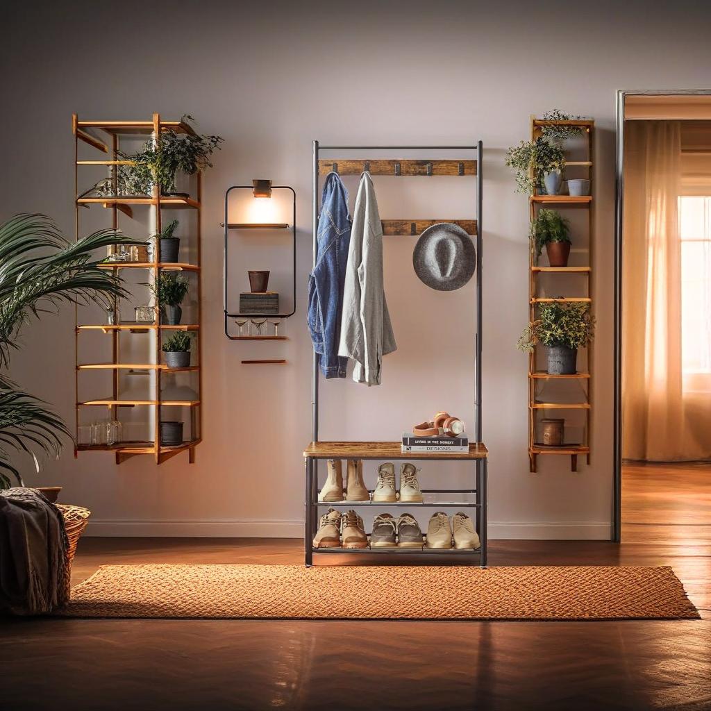 Industrial Coat Stand with Shoe Storage Bench - 3-in-1 Design