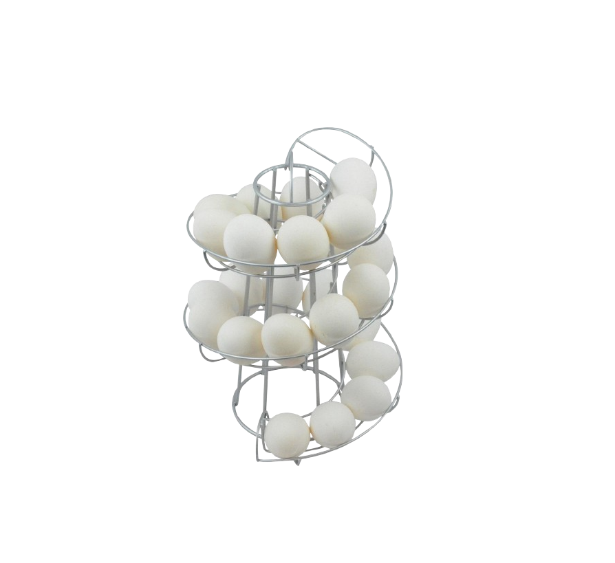 Silver Spiral Egg Holder Rack Skelter Kitchen Stand Holds 12 to 18 Eggs Counter Display