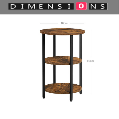 3-Tier Round Sofa Side Table – Rustic Brown & Black Industrial End Table