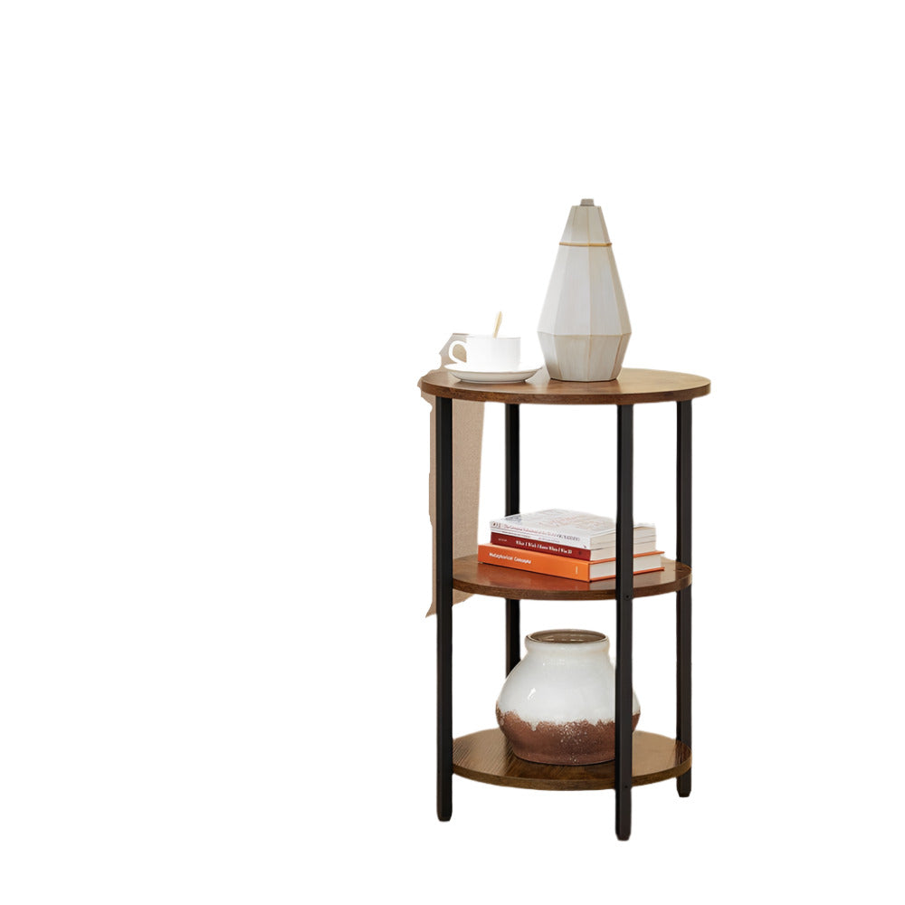 3-Tier Round Sofa Side Table – Rustic Brown & Black Industrial End Table