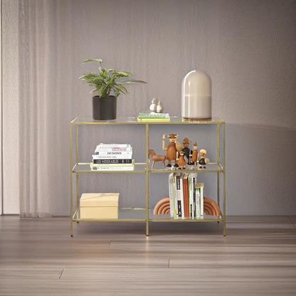 3-Tier Console Table with Tempered Glass Display Shelf