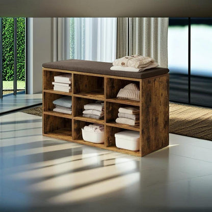 Storage Shoe Bench with Padded Seat and Cushion, 9 Compartments with Adjustable Shelves