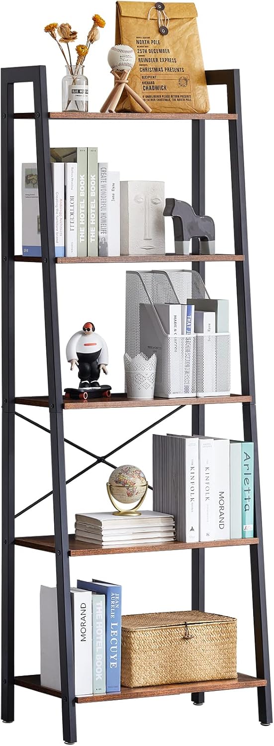 5-Tier Ladder Shelf - Industrial Bookshelf and Plant Stand
