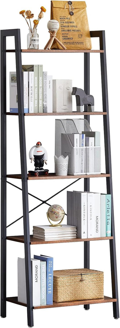 5-Tier Ladder Shelf - Industrial Bookshelf and Plant Stand