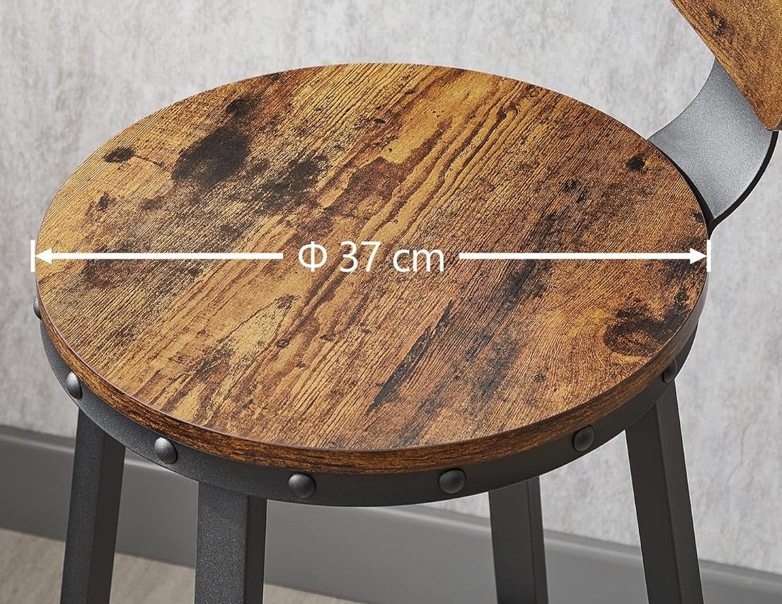 Set of 2 Industrial Bar Stools with Backrest | 73cm Tall Kitchen Breakfast Chairs