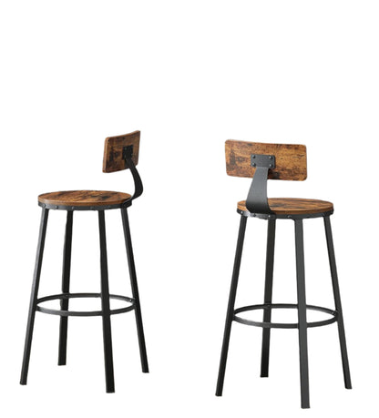 Set of 2 Industrial Bar Stools with Backrest | 73cm Tall Kitchen Breakfast Chairs