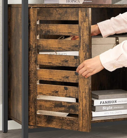 Rustic Floor Standing Cabinet with Louvred Doors – Kitchen Storage Cupboard with Shelves, Industrial Style
