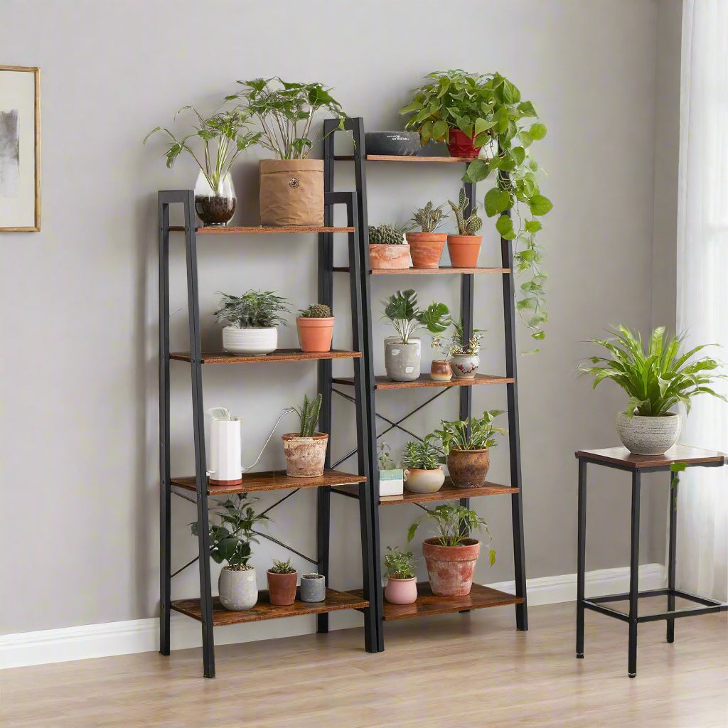 5-Tier Ladder Shelf - Industrial Bookshelf and Plant Stand
