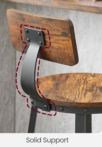 Set of 2 Industrial Bar Stools with Backrest | 73cm Tall Kitchen Breakfast Chairs