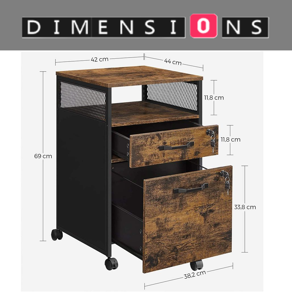 Mobile Filing Cabinet with Lockable Drawers  | Wheels with Open Shelf for A4 & Letter Files