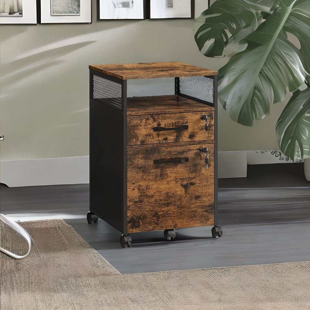 Mobile Filing Cabinet with Lockable Drawers  | Wheels with Open Shelf for A4 & Letter Files