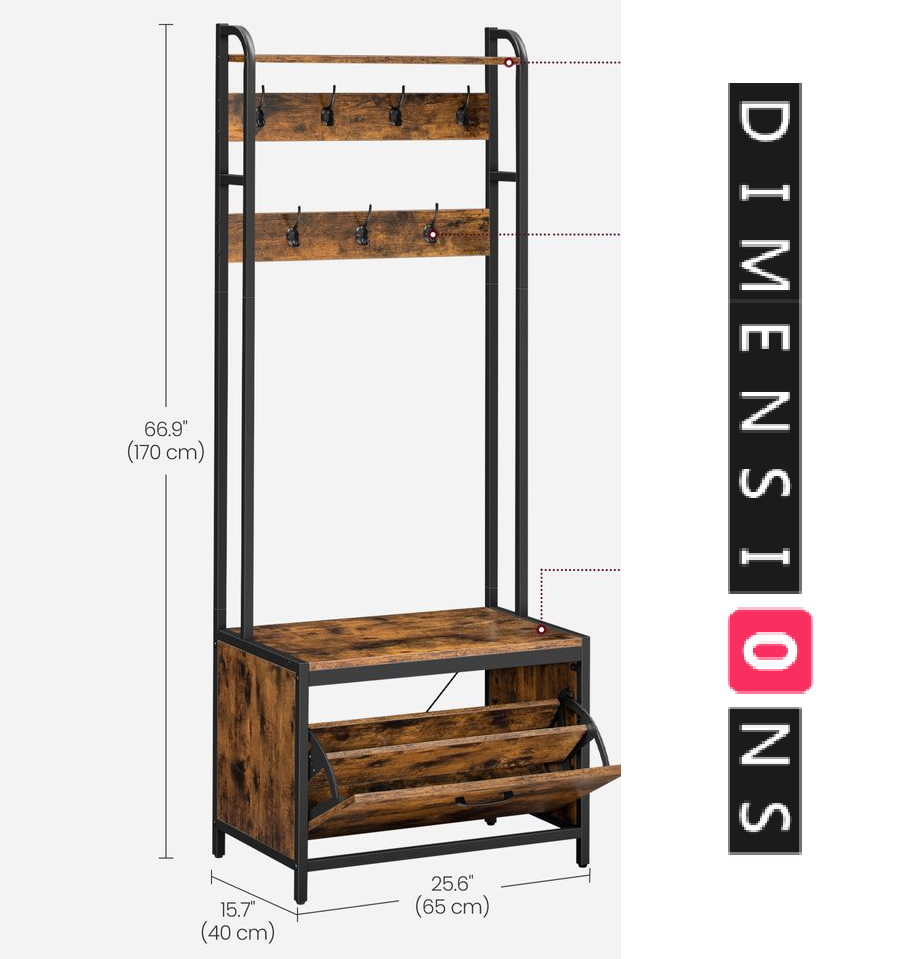 Industrial Coat Rack with Shoe Storage