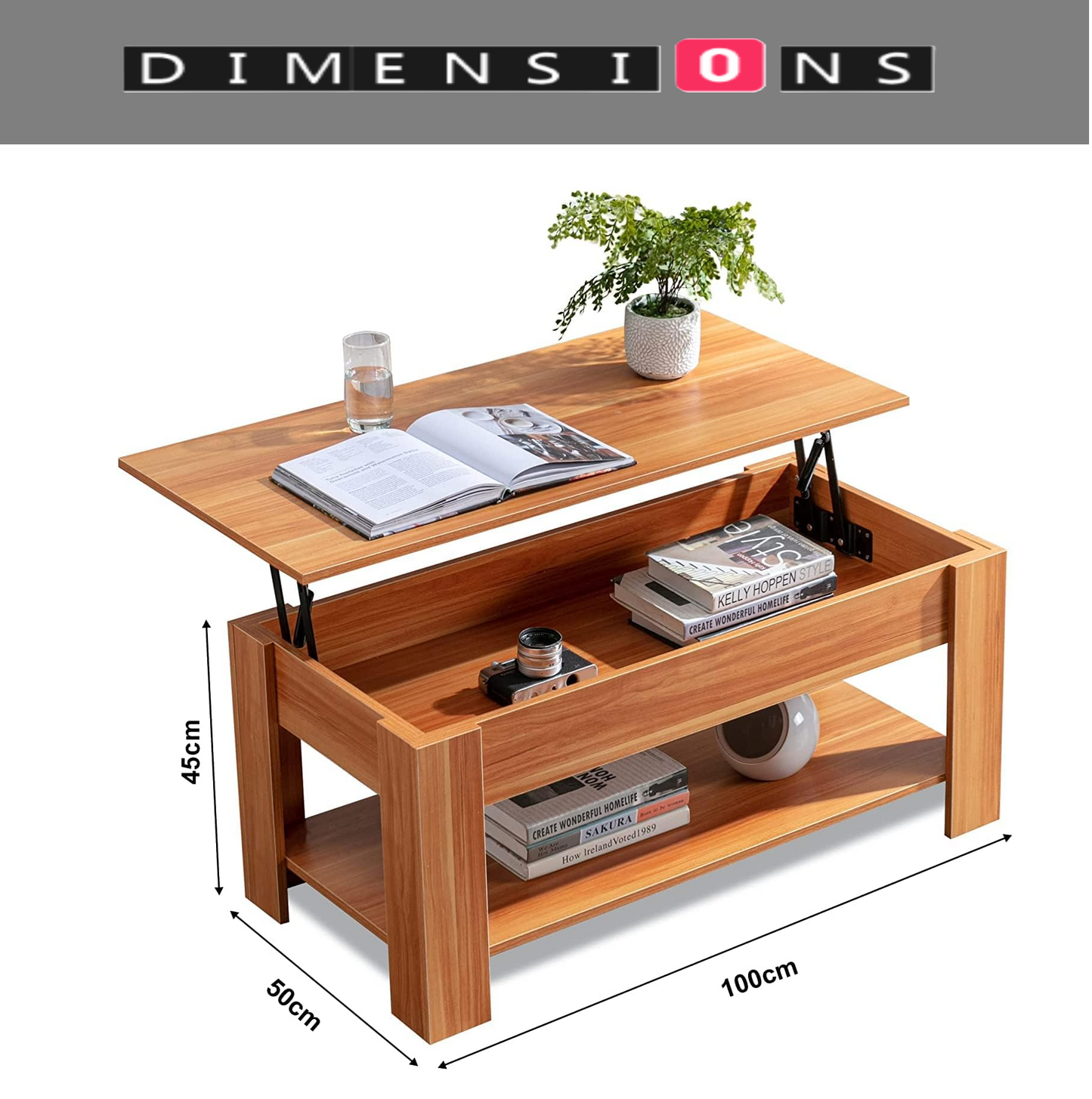 Wooden Coffee Table with 1 Shelf and Large Hidden Compartment