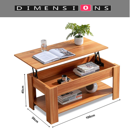 Wooden Coffee Table with 1 Shelf and Large Hidden Compartment