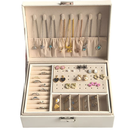2 Layer Jewellery Box Organizer Lockable Rings Necklaces Jewellery Storage Case