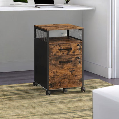 Mobile Filing Cabinet with Lockable Drawers  | Wheels with Open Shelf for A4 & Letter Files