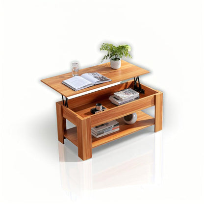 Wooden Coffee Table with 1 Shelf and Large Hidden Compartment
